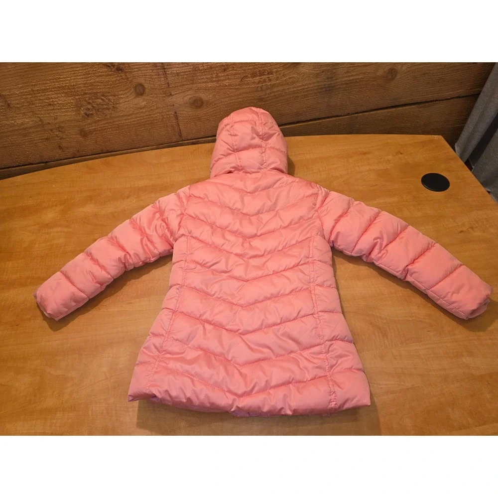 Lands End Girls Pink Puffer Jacket Faux Fur Lined Hooded Coat XS 5-6 LK340W404